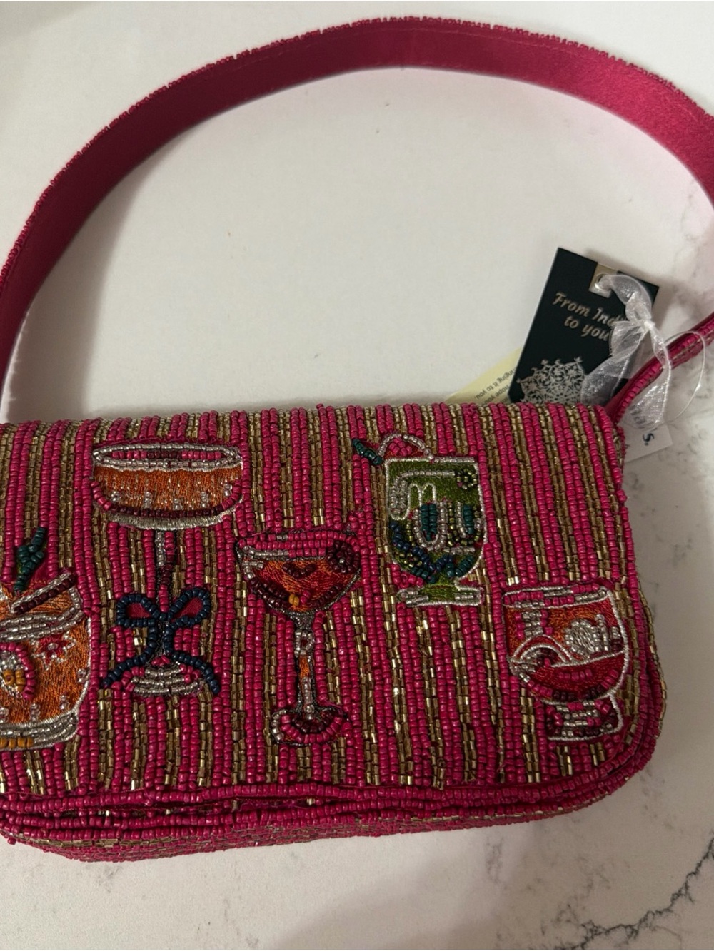 Embellished Beaded Pink Cocktail Clutch